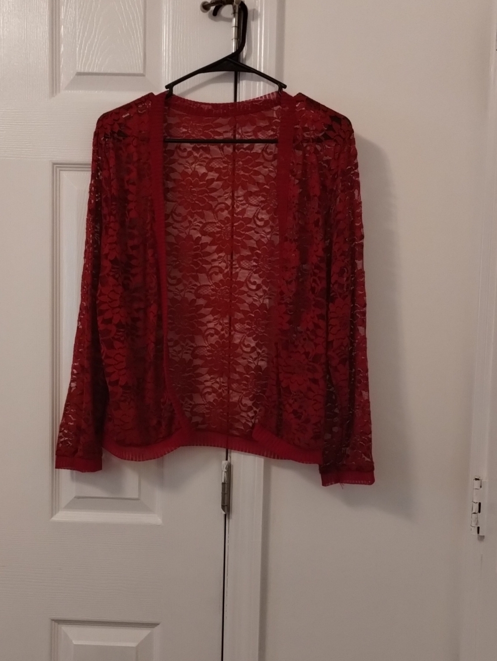 Lightweight Red Lace Open-Front Cardigan for Women